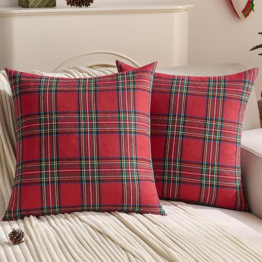 FUTEI Christmas Red Plaid Throw Pillow Covers 24x24 Inch Set of 2 Buffalo Check Holiday Decorative Euro Pillow Shams Farmhouse Home Decor for Couch Bed Living Room