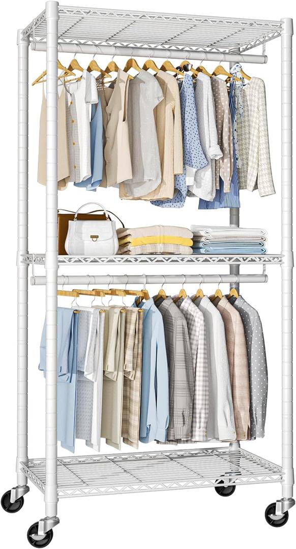FUTASSI P1 Medium Heavy-Duty Portable Closet, 30" W x 14" D x 76" H, Metal Rolling Clothing Rack, White
