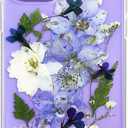 Abbery Designed for iPhone 12/12 Pro Pressed Flower Case, Cute Clear with Design Soft TPU Transparent Dried Real Flower Purple Floral Aesthetic Phone Case for Women Girls Kids (Navy Flower)
