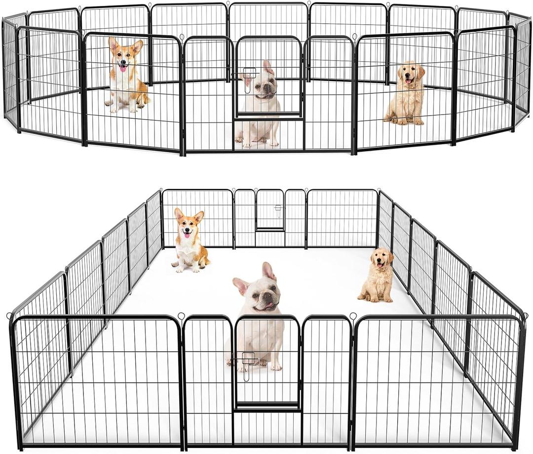 SMUG Heavy-Duty Iron Dog Playpen  16 Panels 24 Durable, Rust-Resistant Pet Fence for Indoor & Outdoor Use, Secure & Spacious Pet Play Area for Dogs, Puppies & Small Animals (Black)