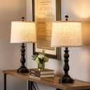 23'' Farmhouse Table Lamps for Living Room Set of 2 with USB C+A Ports, Retro Bedside Lamp for Bedroom, Office, Dining Room, Knob Switch, 3 Color Temperatures, Bulb Included, Black