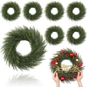 Zeyune 8 Pcs Christmas DIY Green Wreath 14 Inch Artificial Christmas Wreaths Faux Plain Wreaths for Decorating Front Door Window Room Farmhouse Xmas Party Indoor Outdoor (Elegant Style)