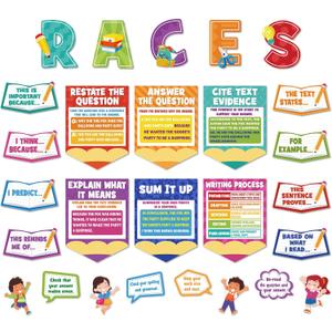 Races Writing Strategy Poster for Classroom Writing Classroom Decorations Bulletin Board Set for Teaching Supplies Elementary Middle School Home Wall Decor(Bright)