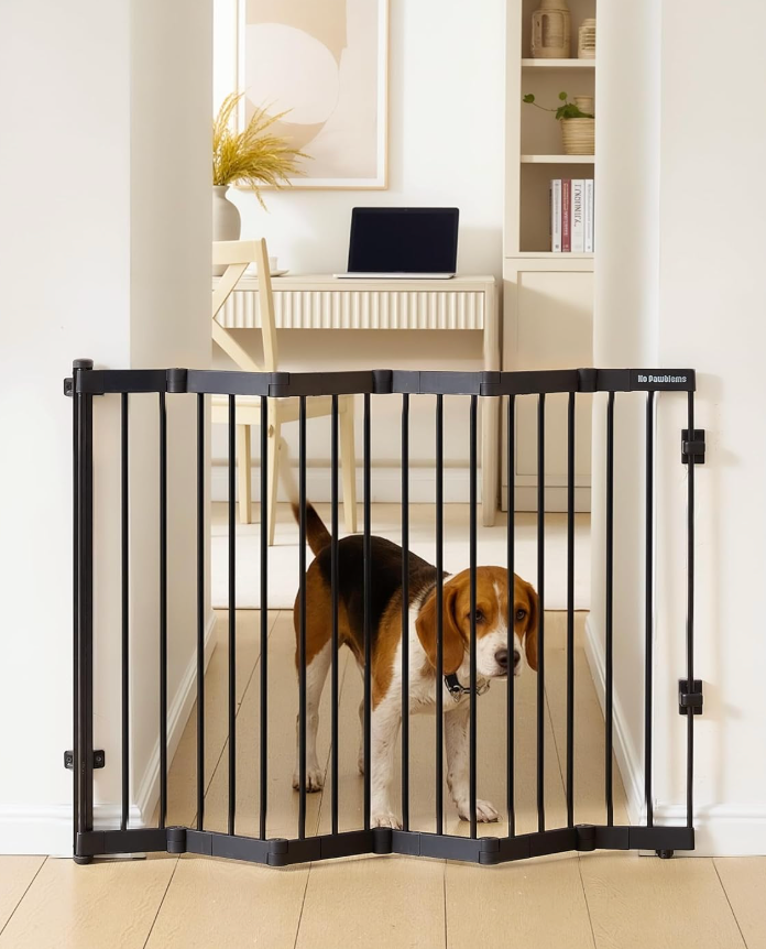 No Pawblems Retractable Safety Gate, Metal Adjustable Dog Gate for Doorways, Stairs & Hallways, Expands to 38" Wide, Auto Retract Design, No Bottom Bar, Black