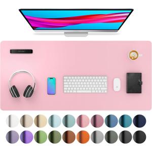 Aothia Leather Desk Pad Protector, Mouse Pad, Office Desk Mat, Non-Slip PU Leather Desk Blotter, Laptop Desk Pad, Waterproof Desk Writing Pad for Office and Home (36" x 17", Fairy Pink)