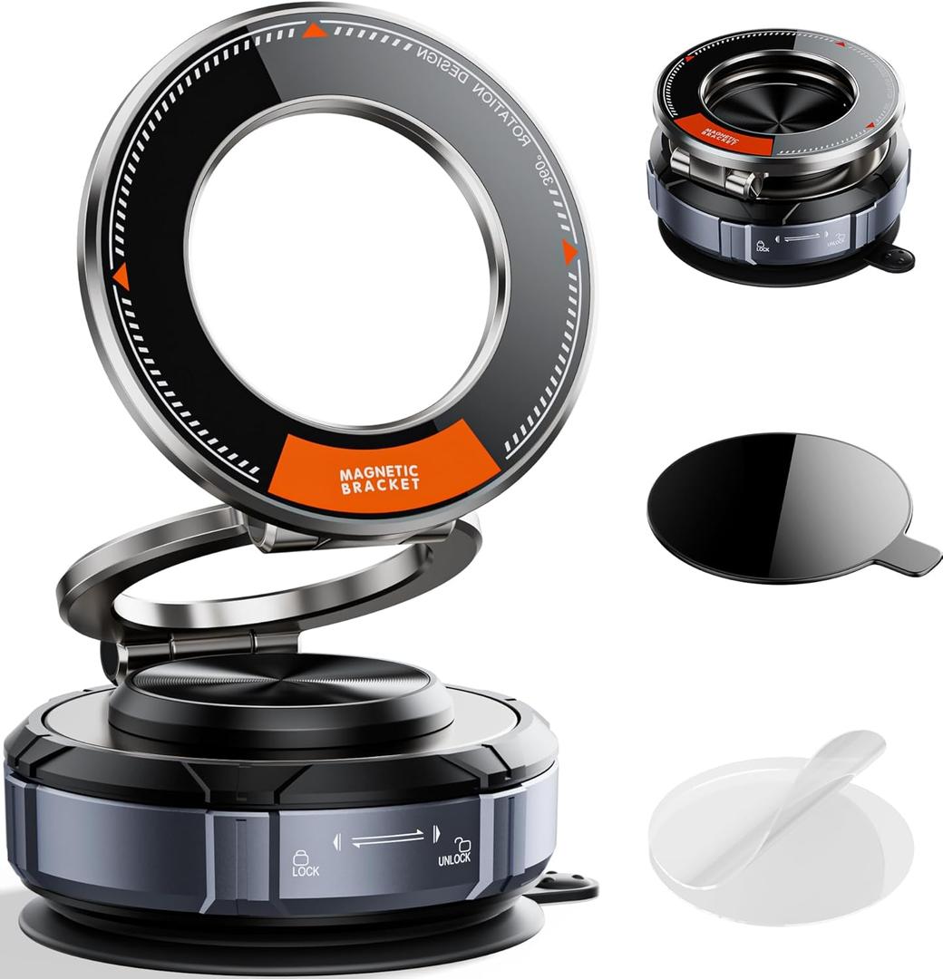 BOCLOUD Upgraded Suction Cup Phone Mount 360 Zinc Alloy Phone Stand Vacuum Magnetic Car Holder for MagSafe Mount 98 LBS Ultra Accessories for iPhone 16 15 14 13 12 Android (Gunmetal)