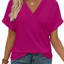 WIHOLL Womens Summer Tops Short Dolman Sleeve Shirts 2026 Fashion V Neck Outfits Clothes (XX-Large, Hot Pink)