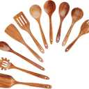 Wooden Spoons for Cooking, Wooden Utensils for Cooking Natural Teak Wooden Kitchen Utensils Set Comfort Grip (10 PCS SET)