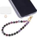 Marble Beaded Phone Wrist Strap,Detachable Phone Bracelet Strap with Tether Tab,Hands-Free Wristlet Strap (Purple Peacock Agate)