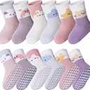 MQELONG 6 Pairs Baby Girls Non Slip Crew Socks Grips Socks for Infants Toddlers Kids Girls (1-3T, Animal)