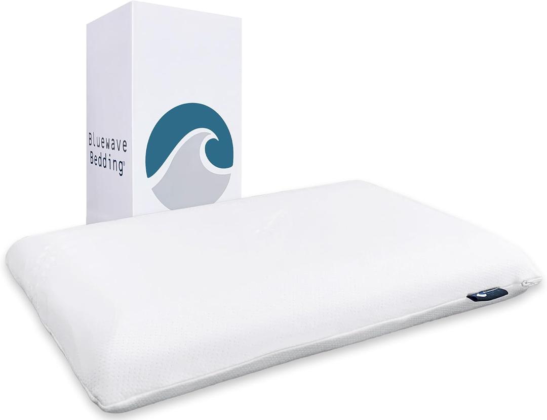 Bluewave Bedding Slim Gel Memory Foam Pillow for Stomach, Back and Side Sleepers - Therapeutic Design for Spinal Alignment, Better Breathing and Enhanced Sleeping (4-Inches Height, Standard)