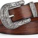 JASGOOD Women Leather Belts Ladies Vintage Western Design Black Waist Belt for Pants Jeans Dresses