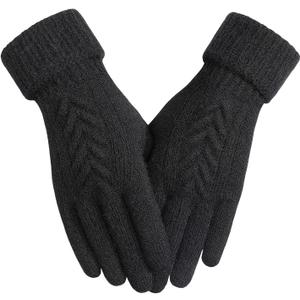 Achiou Women Winter Gloves, Touch Screen Texting Gloves, Elastic Soft Warm Knit Lined, One Size (Black)