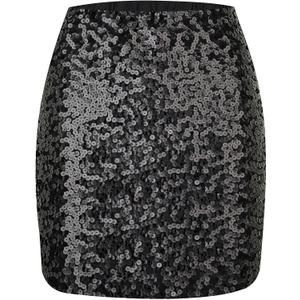 Shestellar Women's Sequin Skirt Sparkly Glitter High Waist Bodycon Mini Skirt for Party Club Night Out Cocktail (Black)