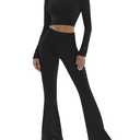 Sunzel 2 Piece Women's Lounge Sets Casual Outfits Cropped Top Long Sleeve Slim Fit Pajama Fold over Yoga Flare Pants Set (Black, L)