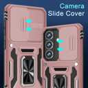 DEERLAMN Case for Samsung Galaxy A37 5G with Slide Camera Cover+Screen Protector (1 Pack), Rotated Ring Kickstand Military Grade Shockproof Protective Cover-Rose Gold
