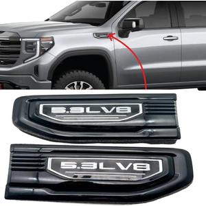 2 Pack 5.3L V8 Vent Emblems Driver Passenger Badge Nameplate Kit Compatible with 2019-2025 GMC Sierra GM 86532087 84926563 (Black Chrome)