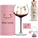 Wine Glasses Gifts for Women Alphabet A-Z, Cool Personalized Gold Monogrammed 'J' Red Wine Glass Set, Pink Gift Package with Goblet, Wine Bag, Key Chain, and Card for Woman