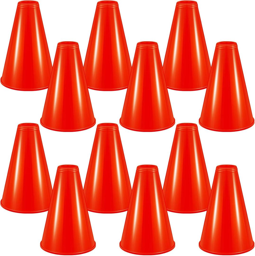 Woanger 12 Pieces Cheer Megaphone for Party Favors Sports Cheers Party Noisemaker DIY Plastic Megaphone for Sports Match Mardi Gras Outdoor Activities(Red)