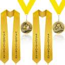 Shyyween 4 Pcs Graduation Award Medal and Graduation Stole Set 2026 Valedictorian Salutatorian Graduate Stole and Award Medal with Gold Grosgrain Ribbon for Students (Yellow)