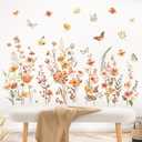decalmile Boho Flower Wall Decals Garden Floral Butterflies Wildflower Wall Stickers Girls Bedroom Living Room Baby Nursery Wall Decor