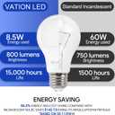 VATION LIGHTING 24 Pack A19 LED Light Bulb Daylight 5000K LED Bulbs, 60 Watt Equivalent, Efficient 8.5 Watt, 800 Lumens, E26 Medium Base, Non-Dimmable, ETL/UL Listed