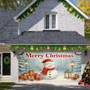 Christmas Garage Door Cover 13x6ft Snowman Banner Red Scarf Gift Boxes Winter Snow Scene Holiday Backdrop Street Lantern Festive Porch Decoration Outdoor Indoor Seasonal Wall Display