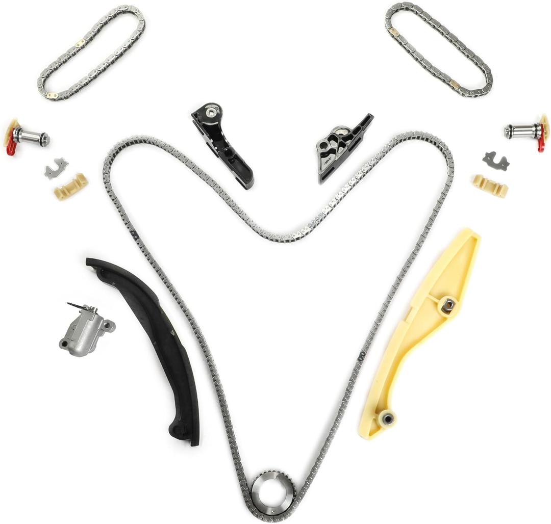 Engine Timing Chain Kit with Tensioner & Guide Compatible with Ford Edge F-150 Explorer Flex Mustang Taurus, for Lincoln MKS MKX MKZ V6 3.5L 3.7L DOHC, AT4Z6K297B, AT4Z6K297A (without water pump)
