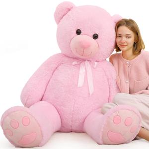 Tezituor Giant Teddy Bear 5 Feet Tall - Pink Life Size Stuffed Animals 59" - Fluffy Huge Plush with Footprints - Valentines Gift for Girlfriend