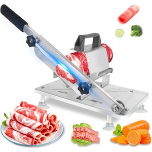 Manual Frozen Meat Slicer Meat Cutter Upgraded Stainless Steel Meat Cleavers Beef Mutton Roll Slicing Machine Vegetable Meat Slicer for Home Cooking Hotpot Shabu wwt (Silver)