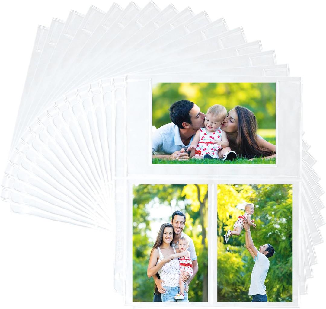 Samsill 50 Pack Ultra Clear 4x6 Photo Album Pages for 3 Ring Binder, Mixed Format, Archival Photo Sleeves, Photo Holders, 3 Pocket Top Loading, 300 Total Photos