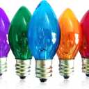 C7 Replacement Bulbs, 25 Pack Multi-Color Christmas Lights Bulbs, 5W Colorful Incandescent for Outdoor String Lights, Xmas Tree, Patio, Wedding, Holiday Party Decor, E12 Candelabra Base