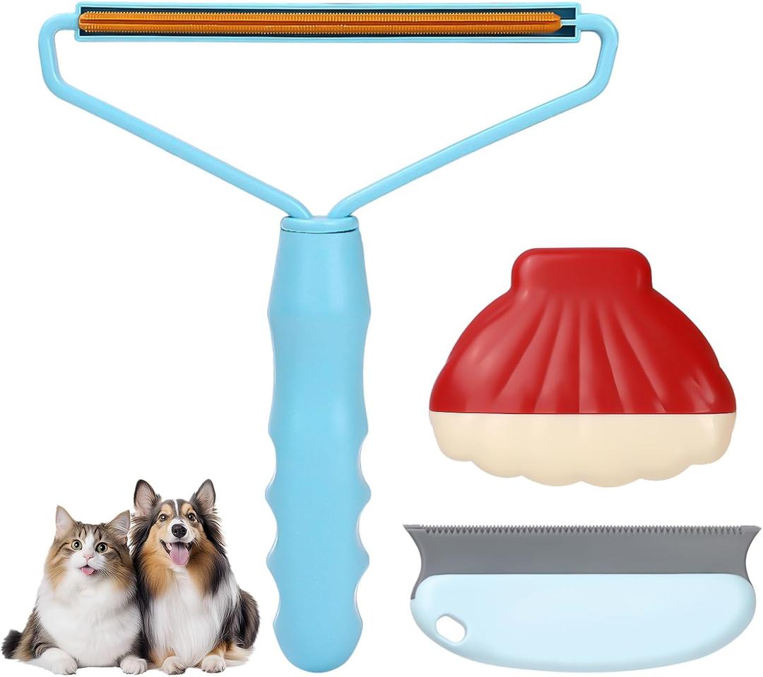 3 x Pet Hair Removal Tool: 3 Pack Cat Dog Hair Removal, Reusable Lint Shaver Cleaner Portable Fur Remover Tool Carpet Scraper, Washable Lint Roller, Brush for Clothes, Car Mats, Couch, Pet Bed, Furniture