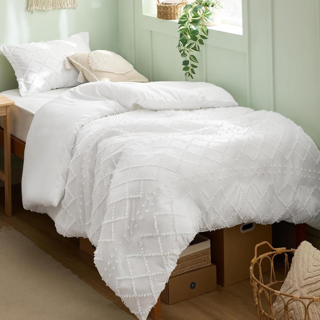 Bedsure Boho Twin Duvet Cover Size - White Breathable & Soft Boho Bedding, Machine Washable Comforter Cover for All Seasons, Includes 1 Duvet Cover 68"x90" with 1 Pillow Sham & Zipper Closure