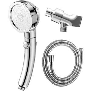 High Pressure Shower Head with Handheld,Removable Camper Showerhead with Hose and Adjustable Angle Bracket,RV Detachable Replacement 3 Spray Modes Shower Wand with Shut Off Button