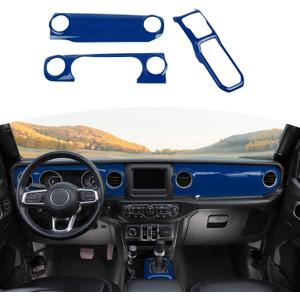 RT-TCZ for Wrangler JL Dash Trim Cover Blue, Gear Shift Panel Trim Frame for Jeep Wrangler JL JLU Gladiator JT 2018-2023 Blue Interior Accessories 3pcs