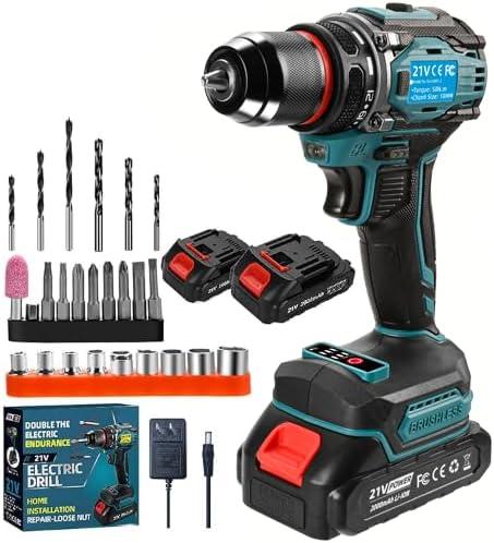 21V Cordless Power Drill/Driver Set, Electric Power Drill Set with 2 Battery & Charger, 3/8 Keyless Chuck, 2 Variable Speed, 28-Piece Kit Power Drill Drivers for Home Use