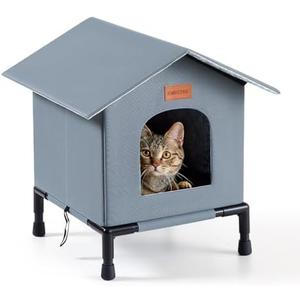 Insulated Outdoor Cat House Weatherproof Winter Feral Cat Shelter Elevated Bottom Self-Warming Predator-Proof Design for Stray & Indoor Cats (Grey, Medium)