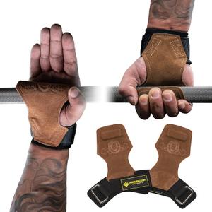 MANUEKLEAR Gym Straps Weight Lifting, Double Leather Lifting Straps for Men Deadlift with Cushion Wrist Loop, Gym Lifting Wrist Wraps for Weightlifting (One Size - Brown)