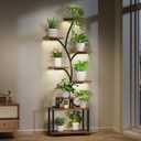 LotFun Plant Stand Indoor with Grow Lights, 8-Tiered Large Metal Plant Shelf with Wheels and Feet Pad, 61" Tall Plant Stand for Plants Multiple, S-Shaped Display Rack Flower Holder for Living Room