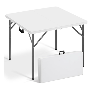 34" Square Folding Card Table Fold-in-Half Utility Dining Portable Table Heavy Duty HDPE with Carrying Handle, Plastic Tables for Camping,Picnic, Office, Party(White)