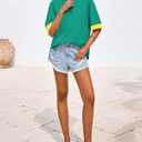 BTFBM Womens Oversized T Shirts Dressy Casual Short Sleeve Summer Tops Crew Neck Color Block Blouse Loose Fit Basic Tee (Green, L)