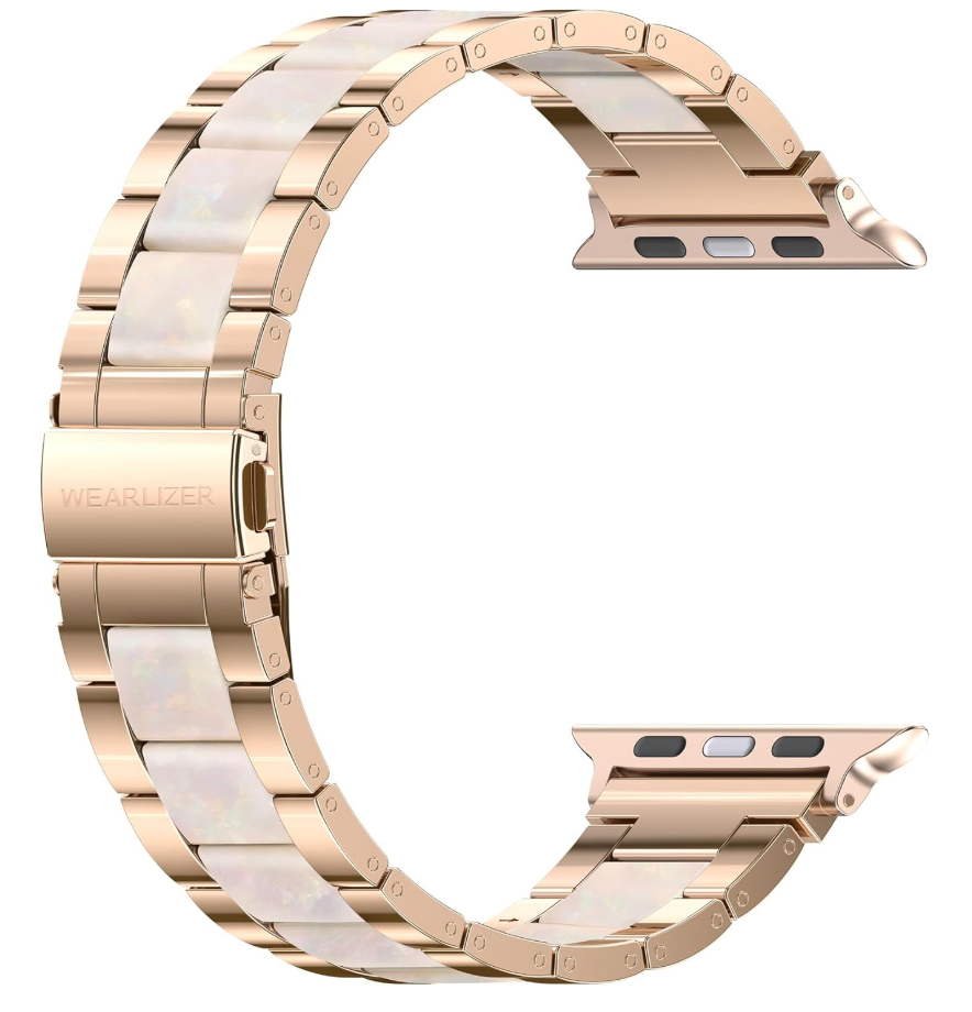 Wearlizer Compatible with Apple Watch Band 38/40/41/42mm Fashion Wristband Women, Stainless Steel + Resin Metal Replacement for iWatch Series 11 10 9 8 7 6 5 4 3 SE/Ultra 3 2 1RoseGold+Starlight