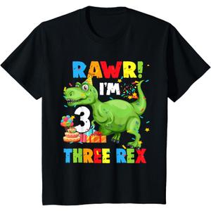 Kids Three Rex Birthday Party Outfit Dinosaur 3 Year Old Boy T-Shirt
