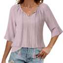 Furnex Women's Casual Ruffle Sleeve Tops V Neck Knit Shirts 2025 Spring Trendy Blouses (XXL)