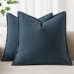 Woaboy 24x24 Inch Set of 2 Decorative Linen Solid Throw Pillow Covers Boho Accent Farmhouse Couch Pillowcases Modern Netural Euro Home Decor for Couch Sofa Living Room Bed,Navy Blue