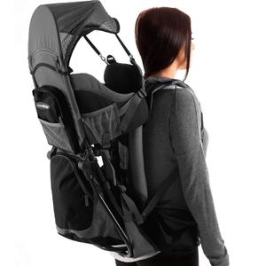 Hiking Baby Carrier Backpack - Comfortable Toddler/Baby Backpack Carrier System with Diaper Change Pad, Insulated Pocket + Rain and Sun Hood to Protect Your Child (Black/Grey)