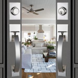 NEWBANG Silver Double Doors Handle Lock Set for Front & Entry Door - Satin Nickel Finish,MDHST2017SN-SET-BR (Keyed&Dummy Set)
