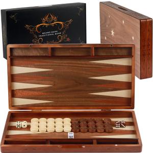 Handcrafted Wooden Backgammon Set, 16" Large Size, Classic Two-Player Strategy Board Premium Travel Game Board for Adults & Teenagers