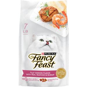 Fancy Feast Purina Filet Mignon Flavor with Real Seafood & Shrimp Dry Cat Food (7 Pound (Pack of 1)) (EXP 02/01/27)